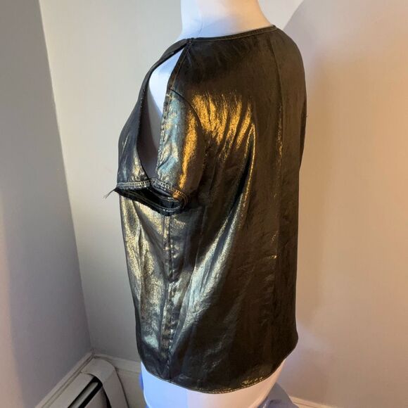 All Saints Gold/Black Lame’ Cold Shoulder Raw Hem Top, Size 0. Flowy - Picture 7 of 11